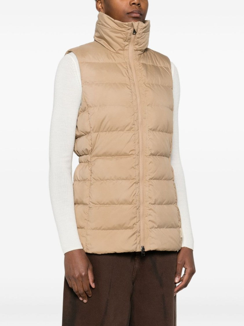 Woolrich Quilted Beige Jacket With High Stand Collar