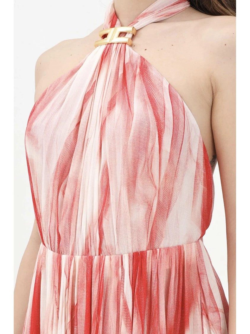 Elisabetta Franchi Red Viscose Voile Long Dress