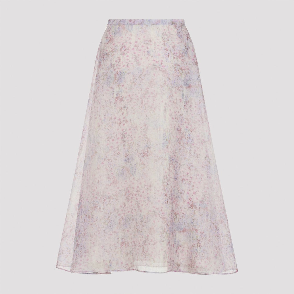 Alberta Ferretti Printed Organza Pink Silk Midi Skirt
