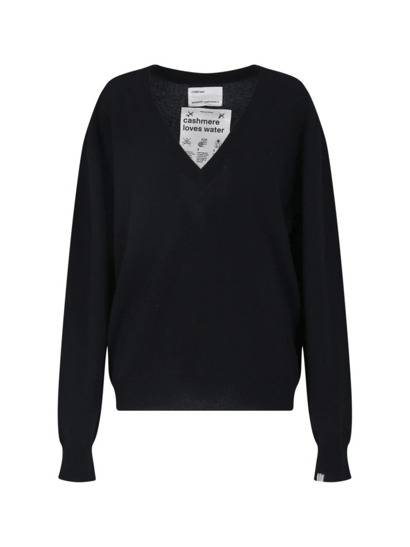 Extreme Cashmere Black Ben Long-Sleeve Ribbed V-Neck Cashmere Sweater