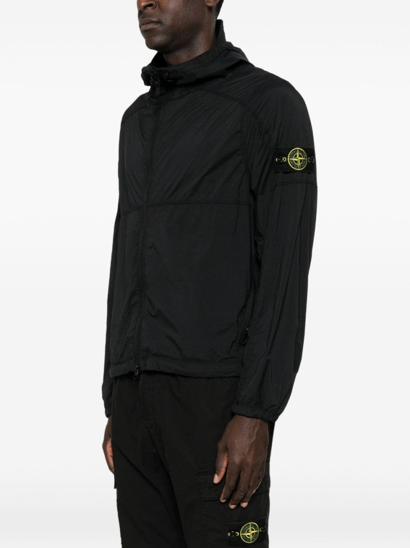 Stone Island Minimalist Black Casual Jacket With Front Zipper And Hood