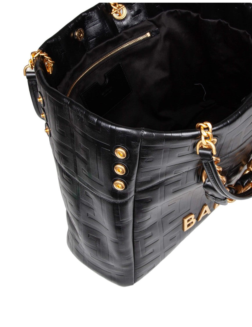 Balmain 1945 Soft Cabas Shopping Bag With Gold Accents And Magnetic Closure