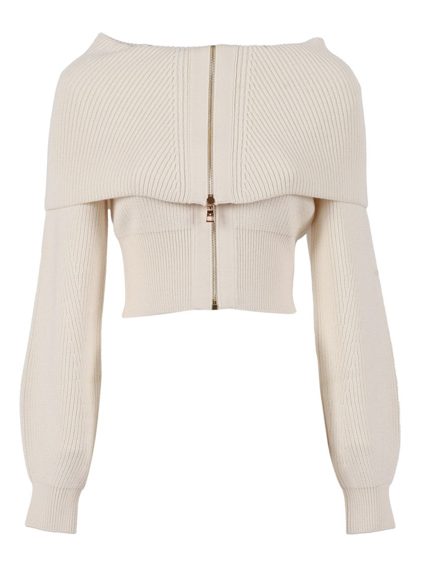 Elisabetta Franchi Cropped Off-The-Shoulder Knit Top