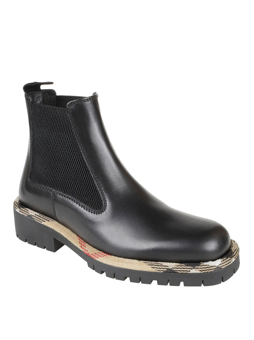 Burberry Smooth Leather Boots With Mesh Side Panels And Textured Detailing