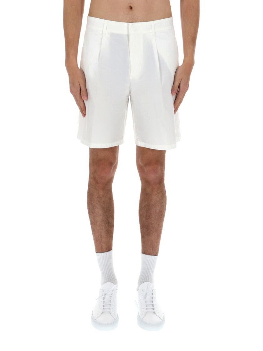 Emporio Armani Flat Front Subtle Pleats Cotton Shorts