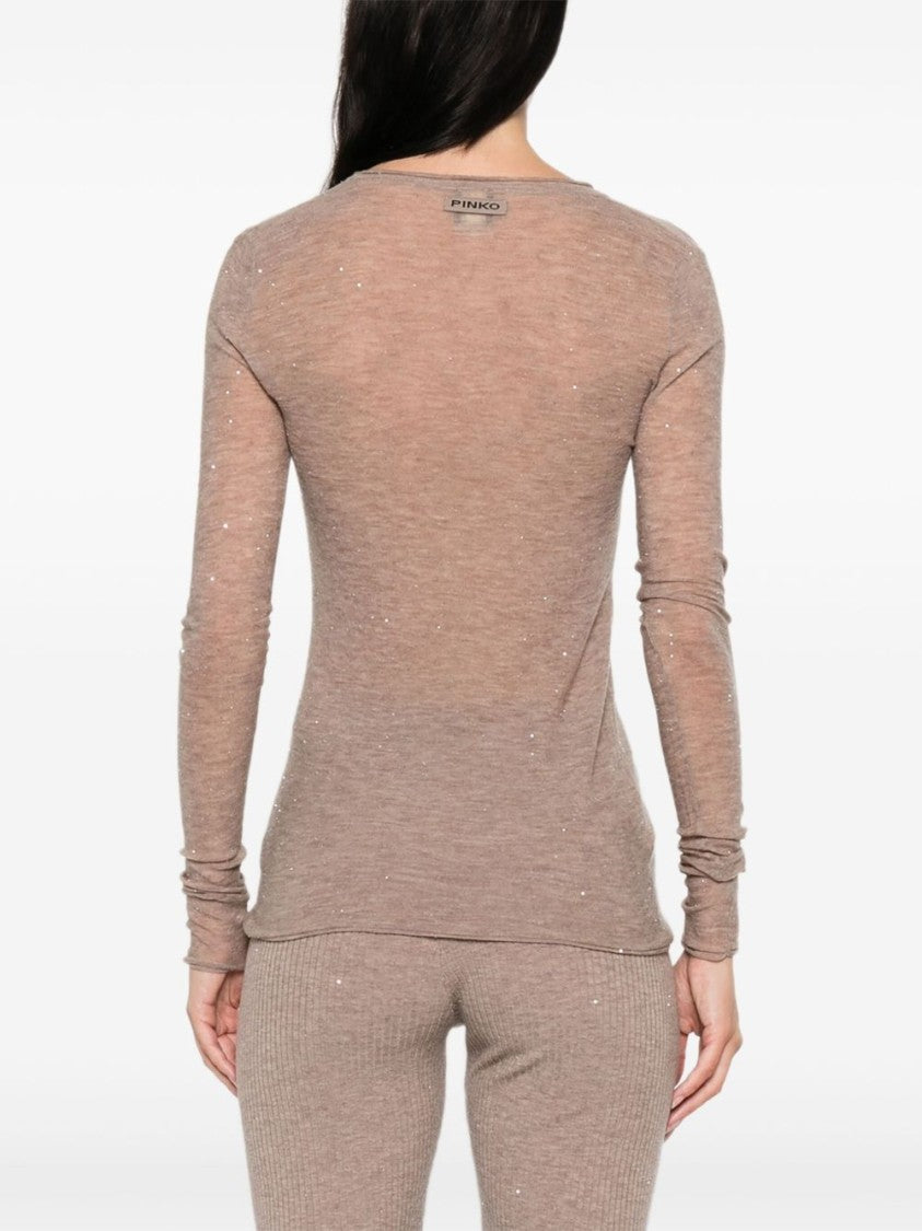 Pinko Beige Fitted Sweater With Round Neckline
