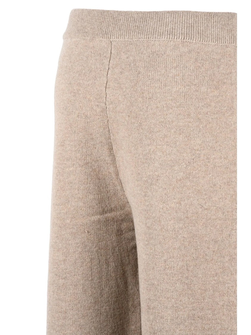 Tory Burch Beige Knit Trousers With Ribbed Waistband And Side Slits