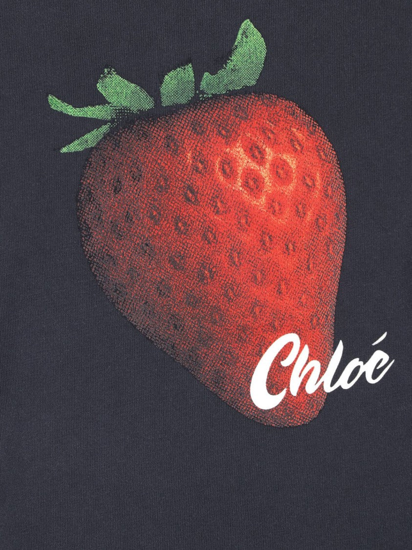 Chloé Cropped T-Shirt With Strawberry Graphic