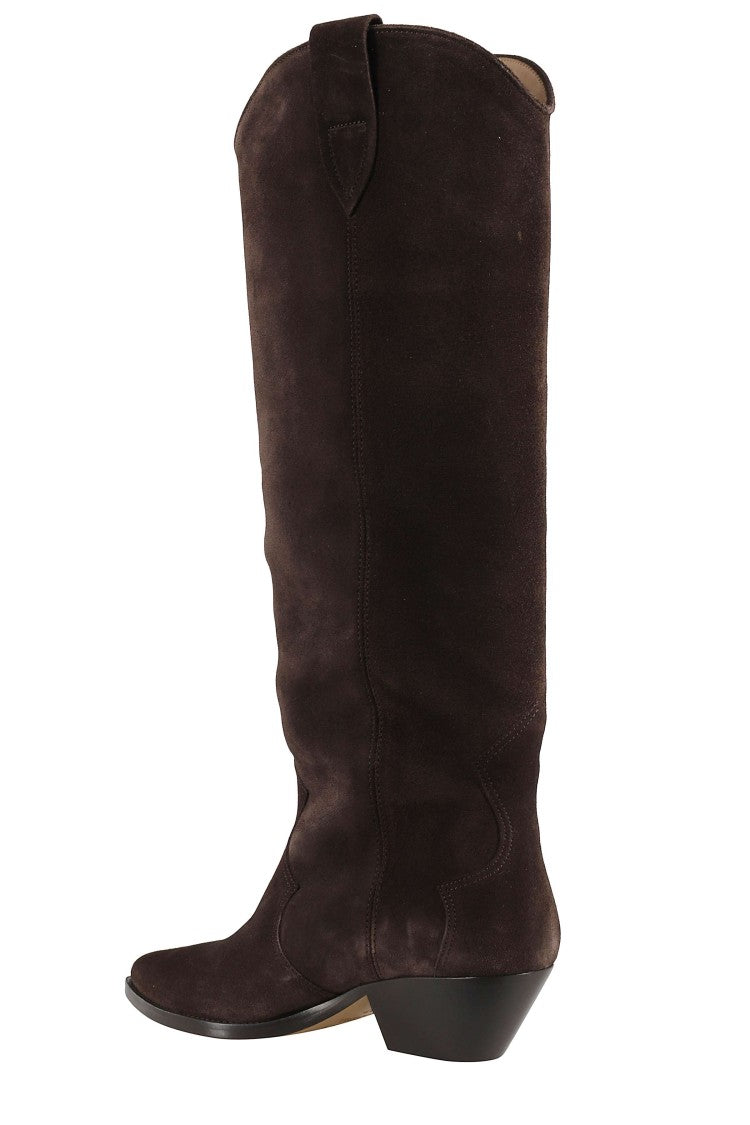 Isabel Marant Chocolate Denvee Gz Pointed-Toe Cuban Heel Suede Boots