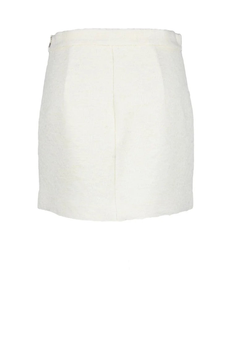 Patrizia Pepe White Button Mixed Fabric Mini Skirt