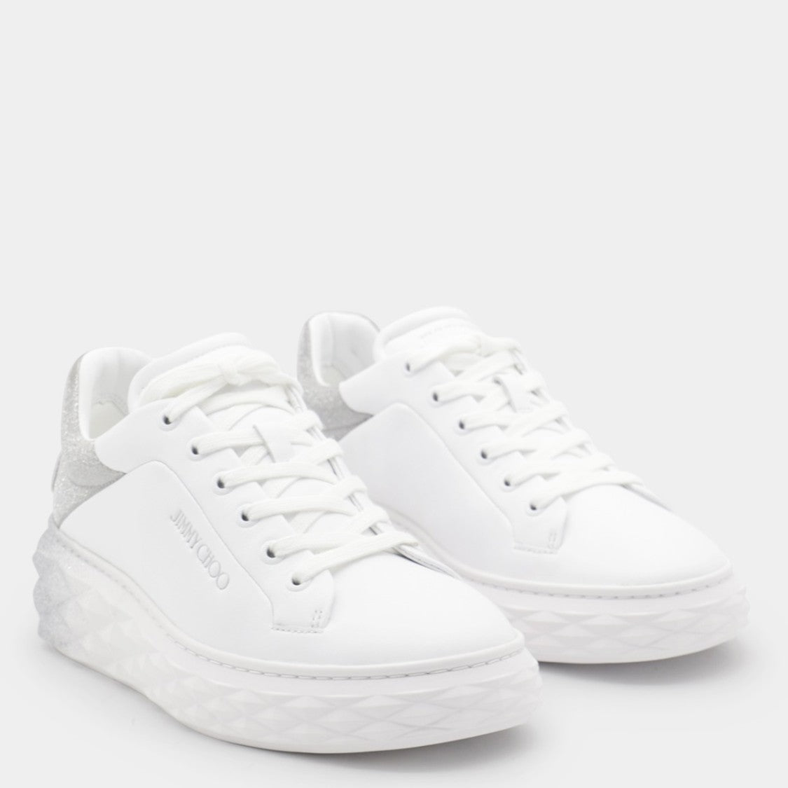 Jimmy Choo White Leather Lace-Up Sneakers
