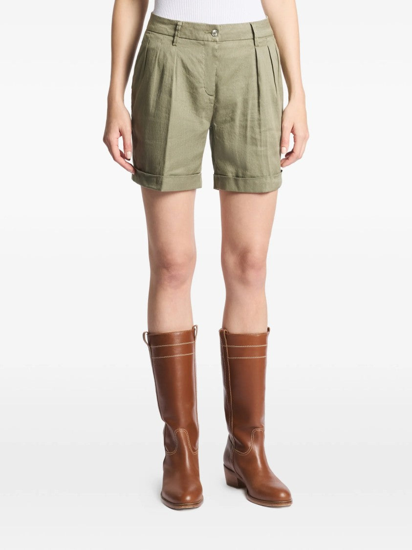 Fay Tailored Olive Front Pleat Cuffed Shorts