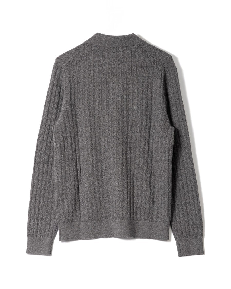Wax London Textured Diamond Stripe Knit Polo In Grey Marl