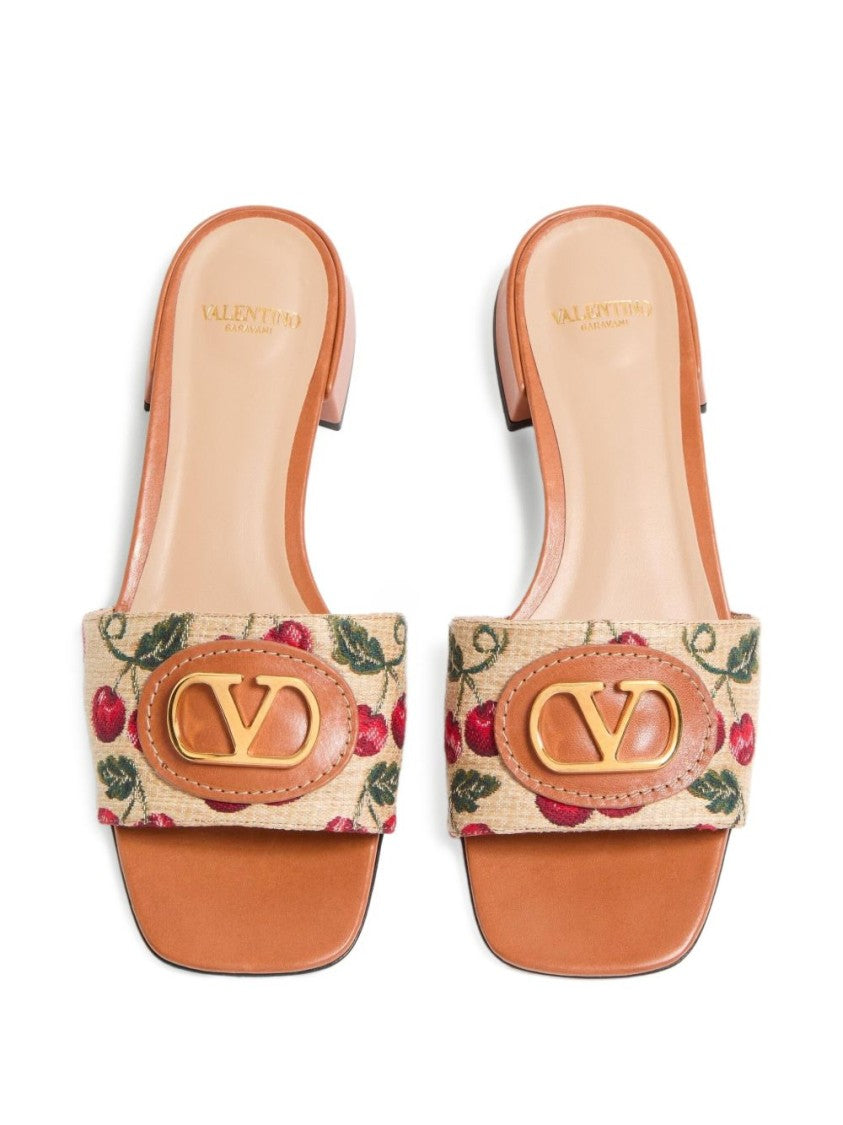 Valentino Garavani Vlogo Cherrifique Slides With Cherry Print And Block Heel