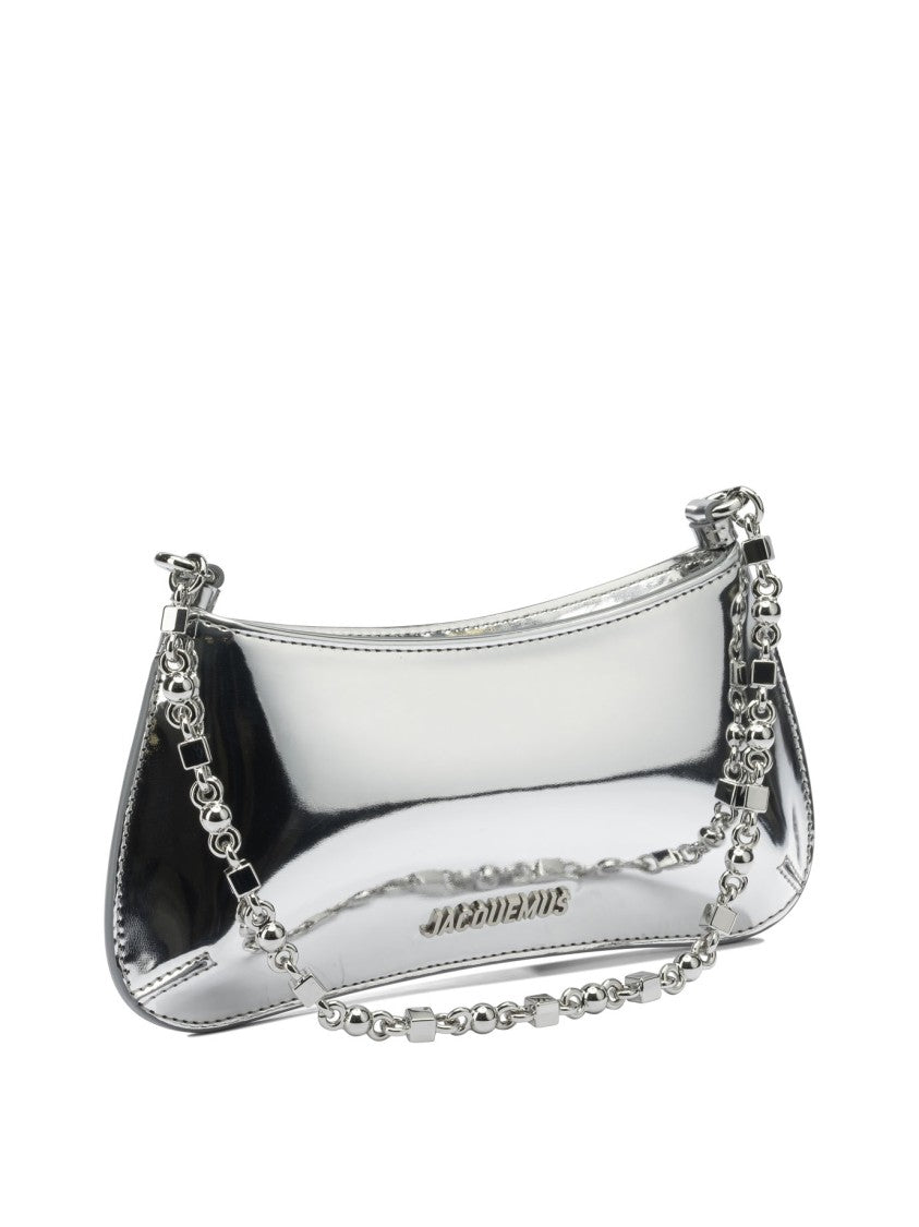 Jacquemus Reflective Silver Shoulder Bag With Geometric Chain Strap