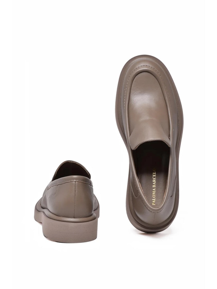 Paloma Barceló Taupe Leather Classic Loafers