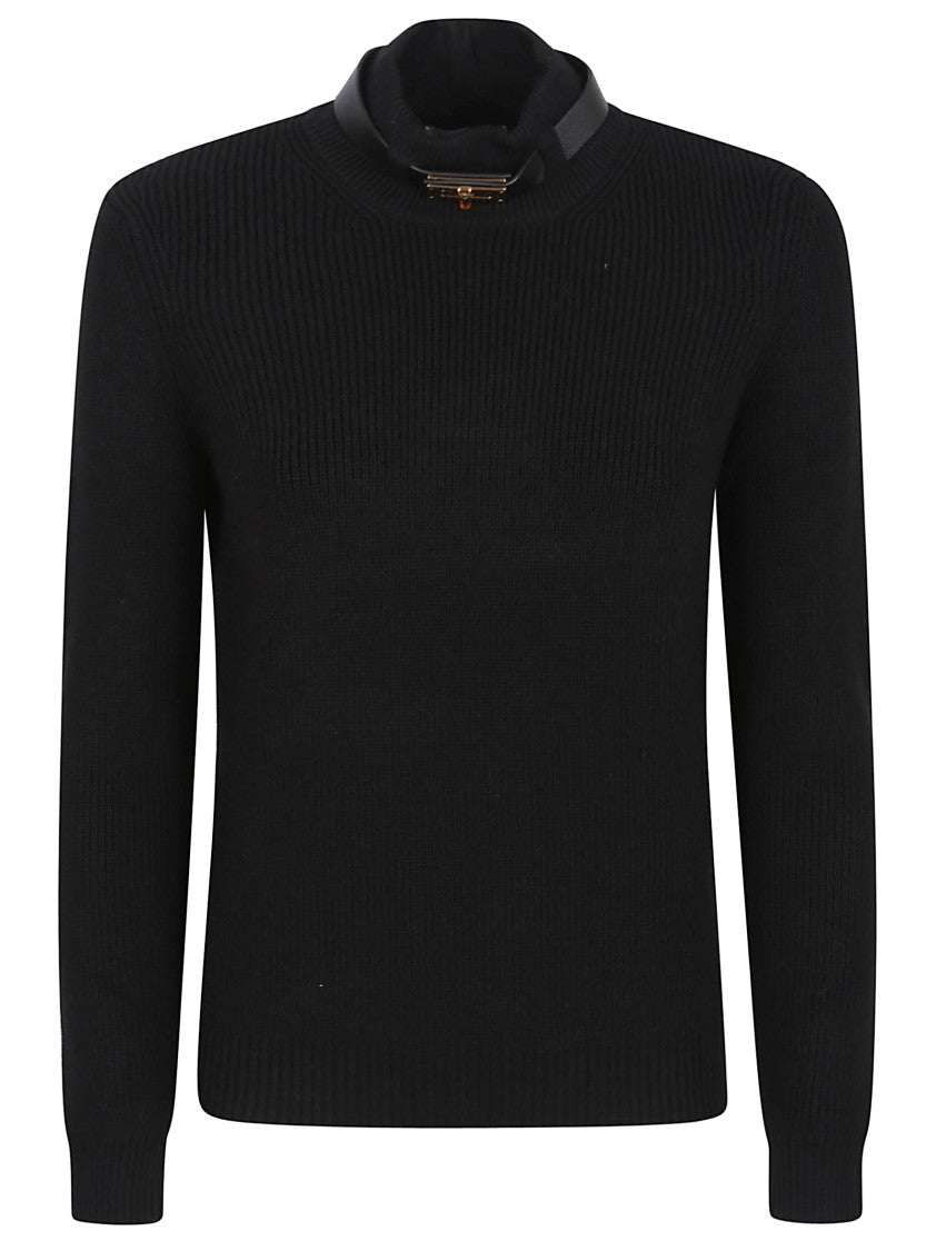 Elisabetta Franchi Wool Blend Black Sweater With Amber Tortoiseshell Detail