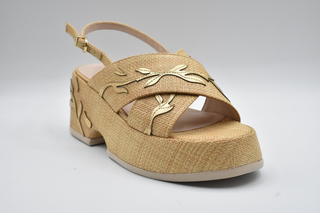 Jeannot Wedge Sandals With Textured Surface And Leaf Embellishments