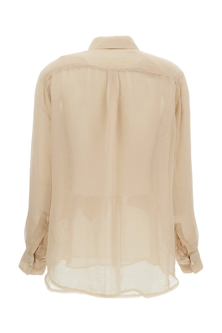 Comme Des Garçons Beige Semi-Sheer Ruffle Double-Layer Shirt