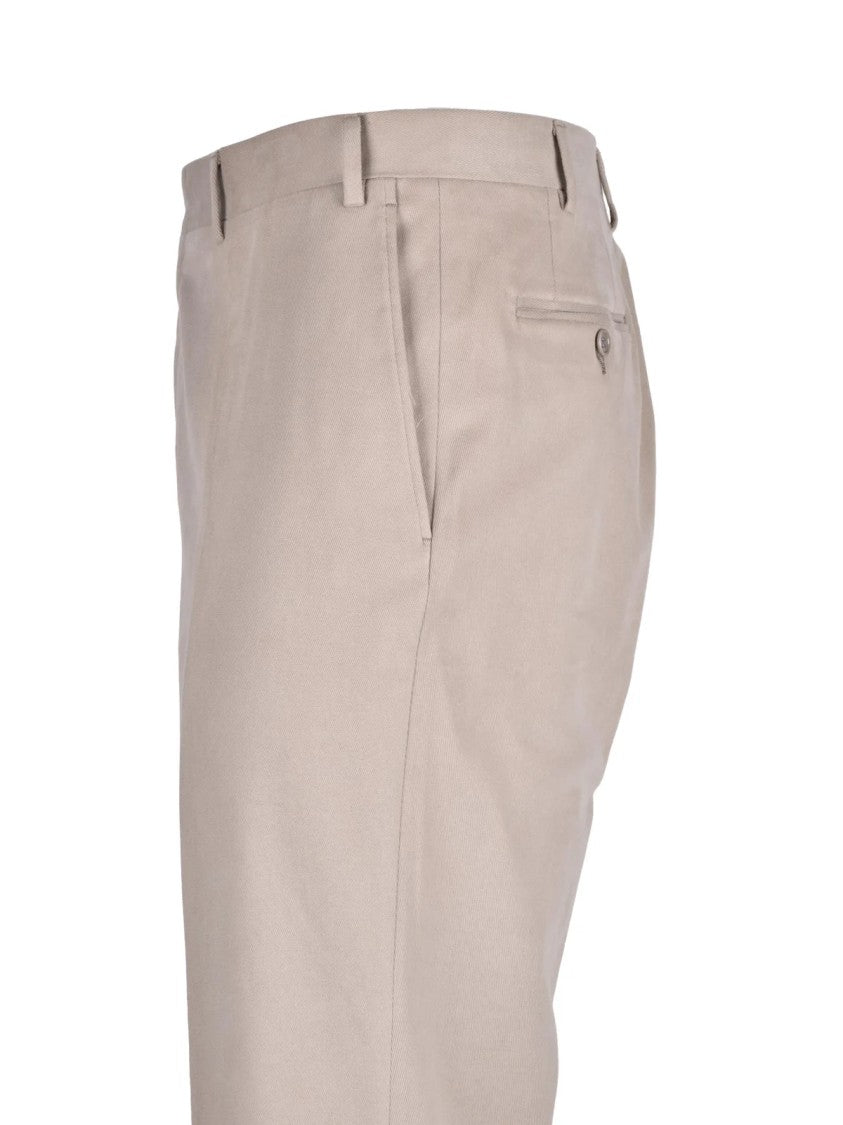 Canali Beige Stretch Cotton Zip Fustagno Formal Pants