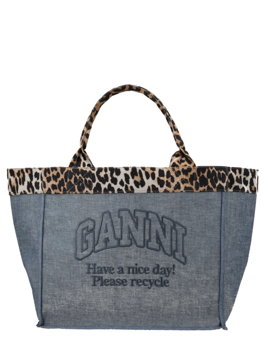 Ganni Leopard Print Recycled Cotton Tote Bag