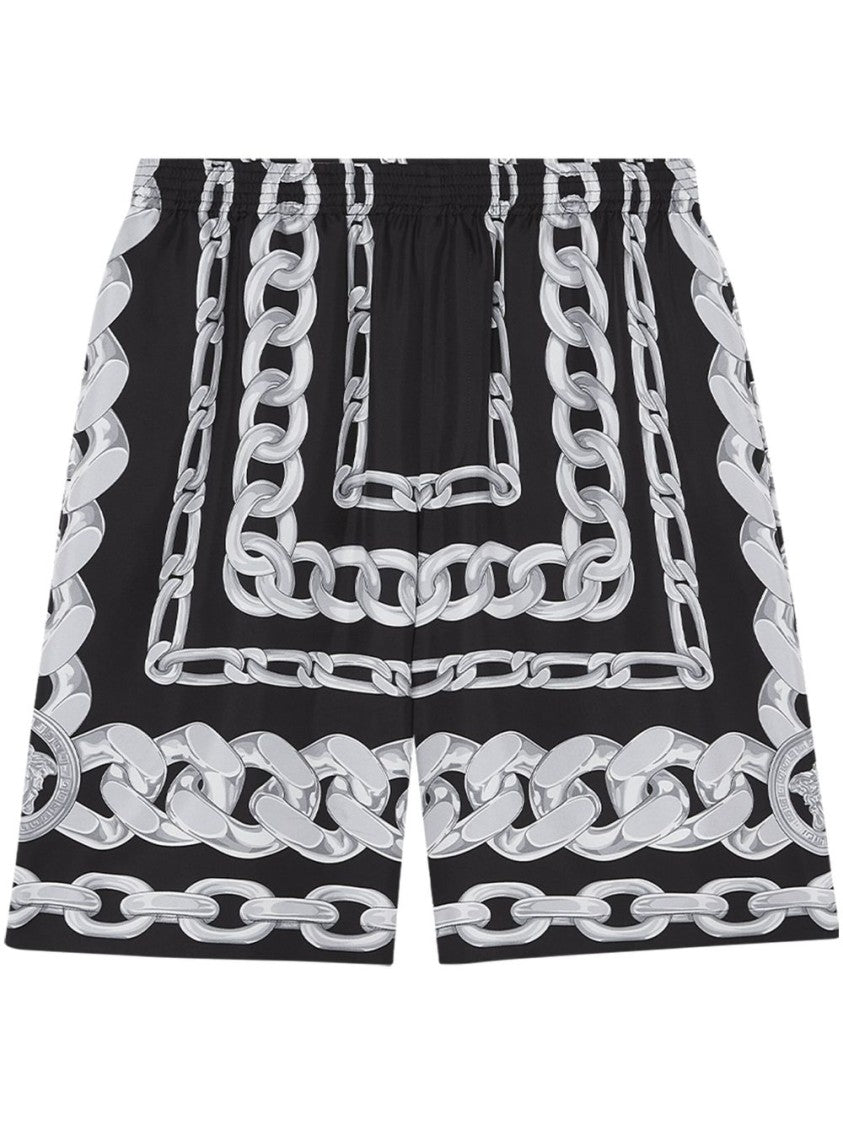 Versace Knee-Length Activewear Shorts With Bold Chain Graphic