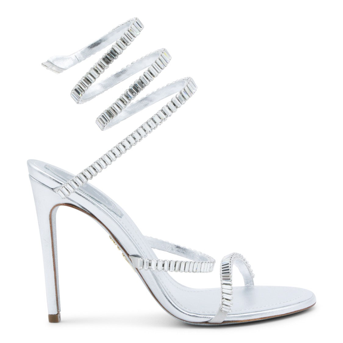 René Caovilla Silver Leather Sandals With Rhinestone-Ankle Detail