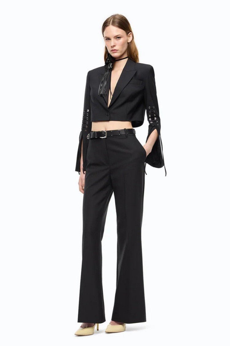 Pinko Black Polyester-Wool Blend Wide-Leg Trousers