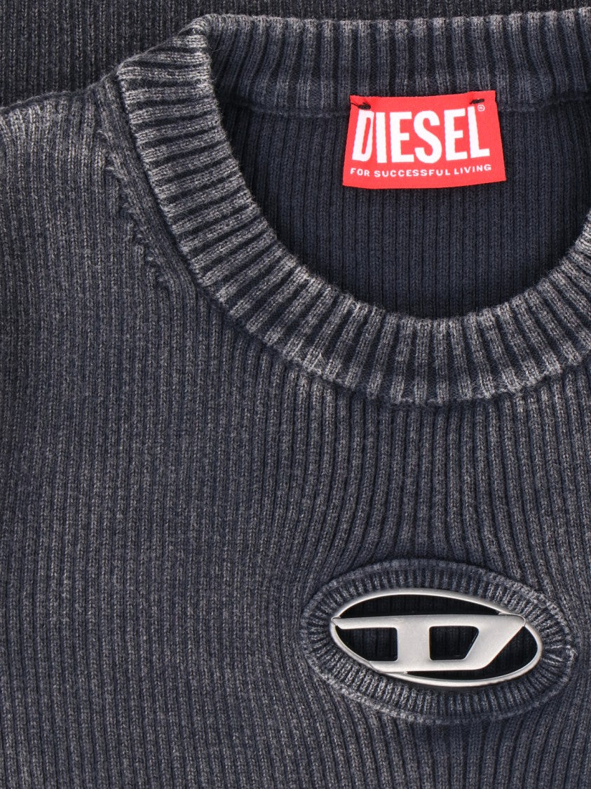 Diesel Ribbed Short-Sleeve Crop Top With Metallic Logo Detail