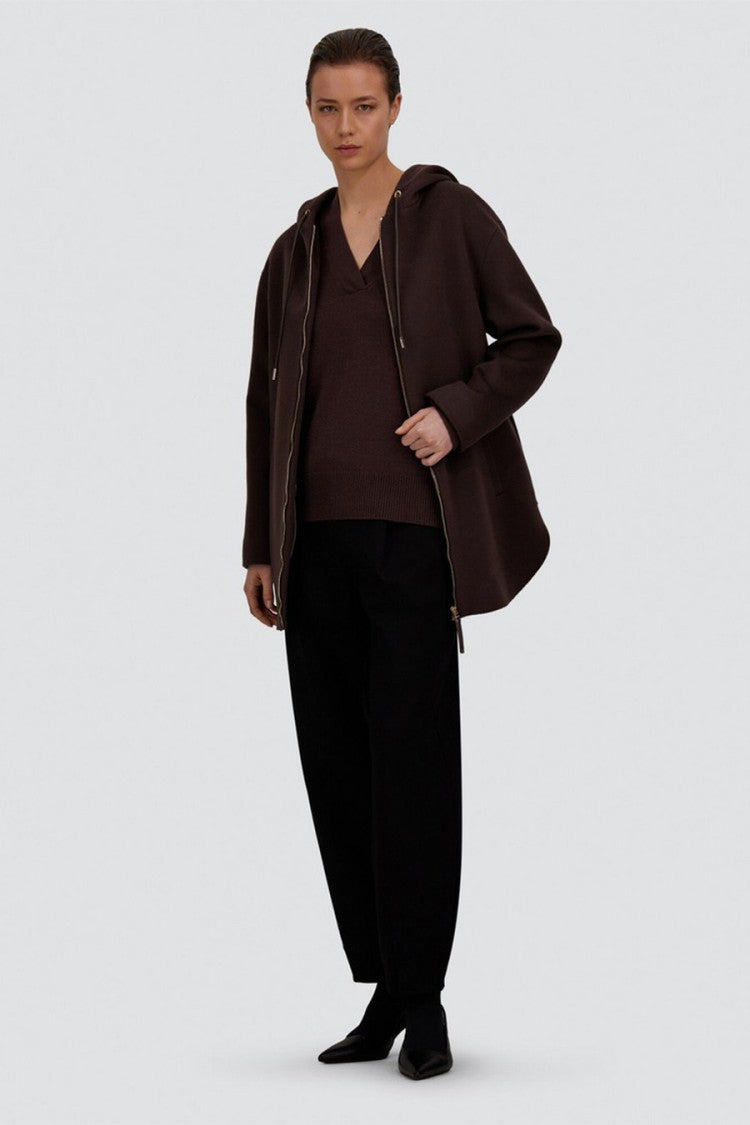 Herno Brown Wool Drawstring-Hood Swing Jacket