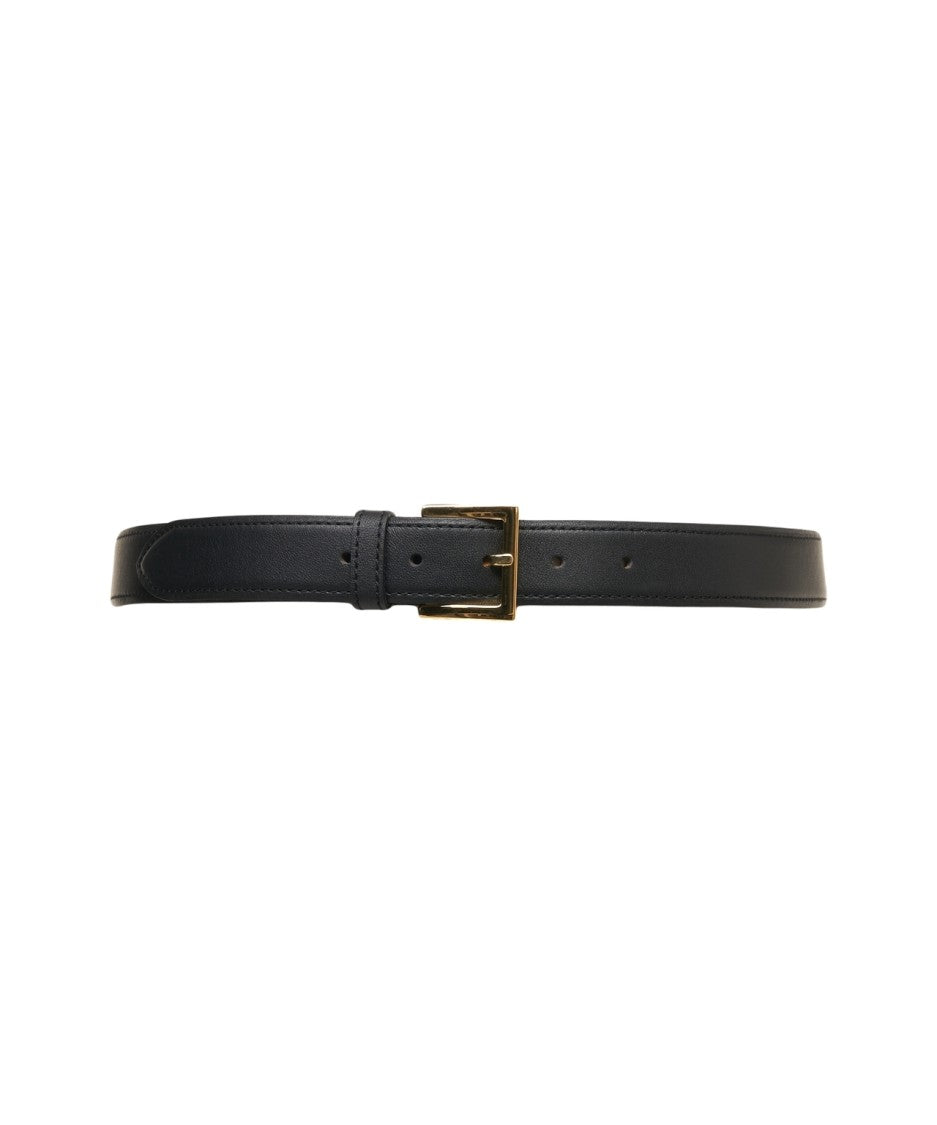 Orciani Narrow Black Smooth Leather Belt With Polished Metal Buckle
