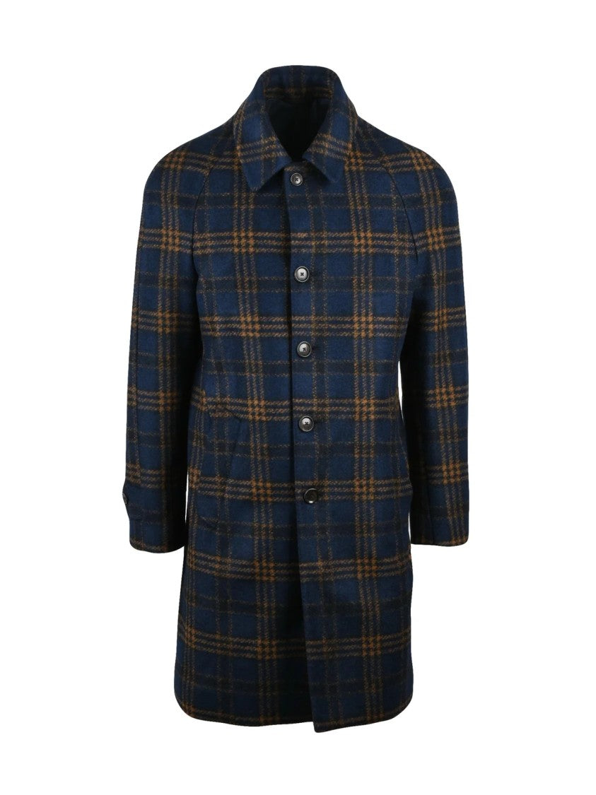 Luigi Bianchi Camel-Blue Wool-Blend Long Coat