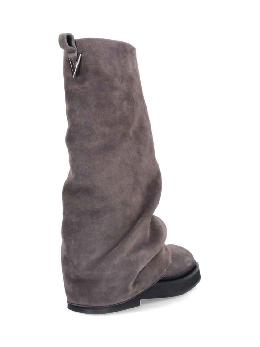 The Attico Slouchy Suede Boots With Rounded Square Toe