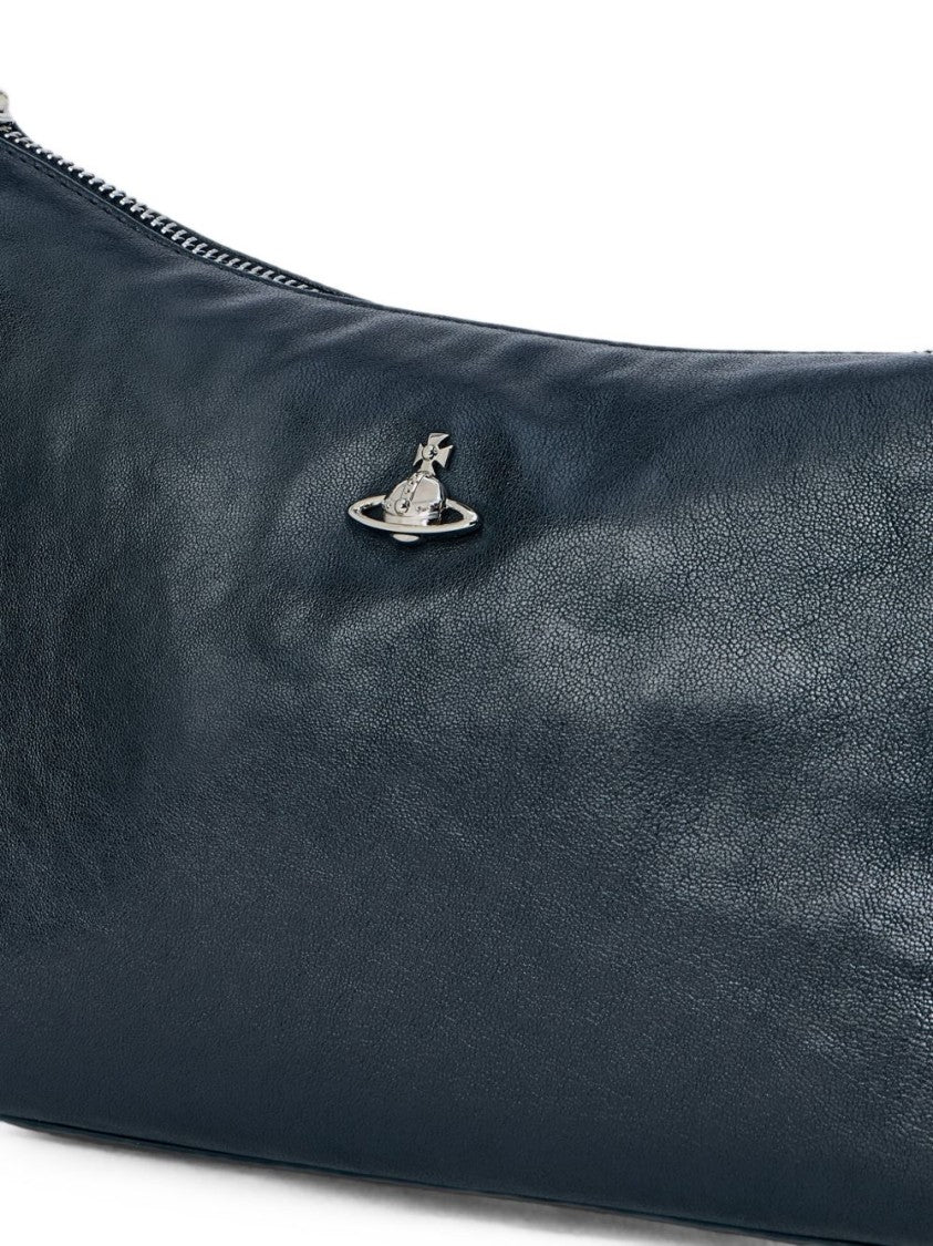 Vivienne Westwood Rectangular Black Handbag With Silver Emblem And Tassel