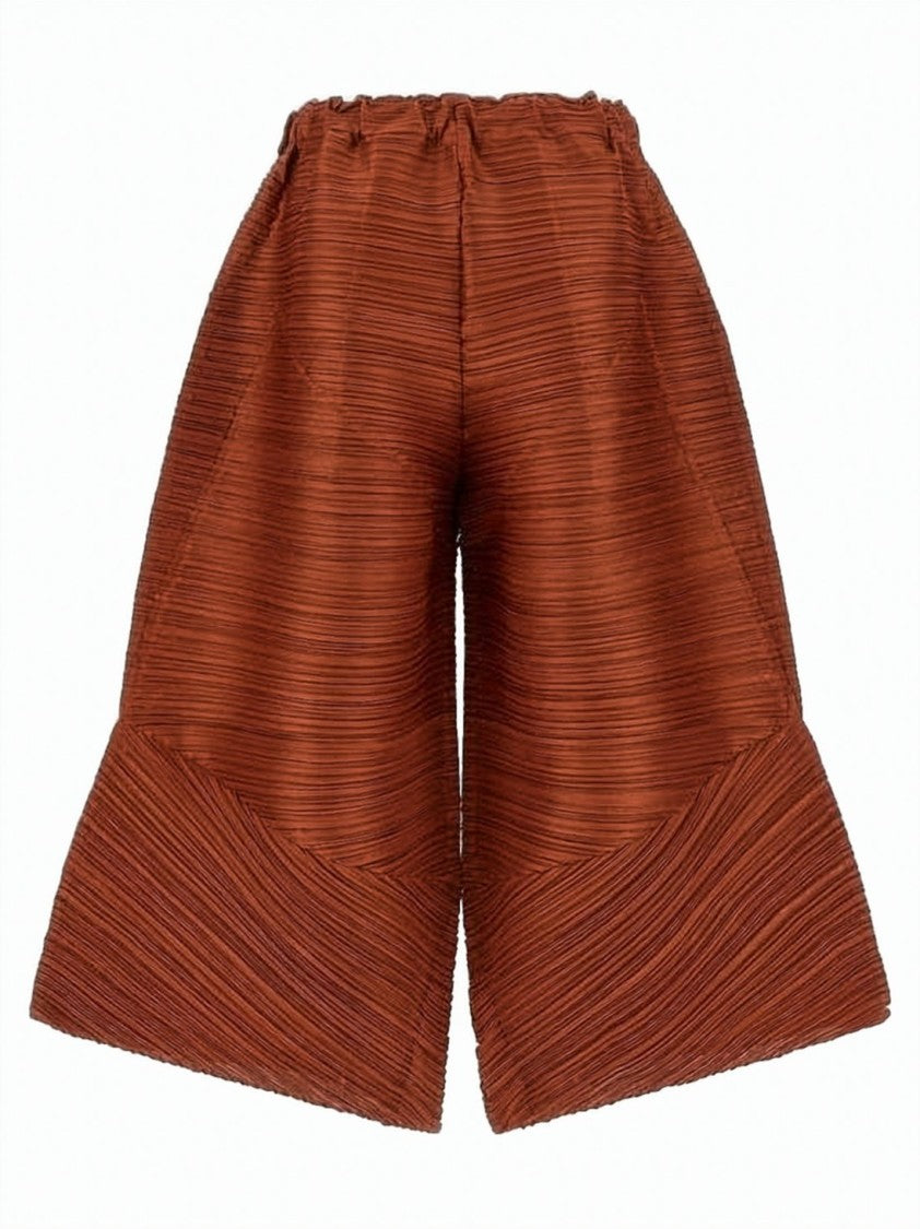 Pleats Please Distinctive Pleated Brown Wide-Leg Pants