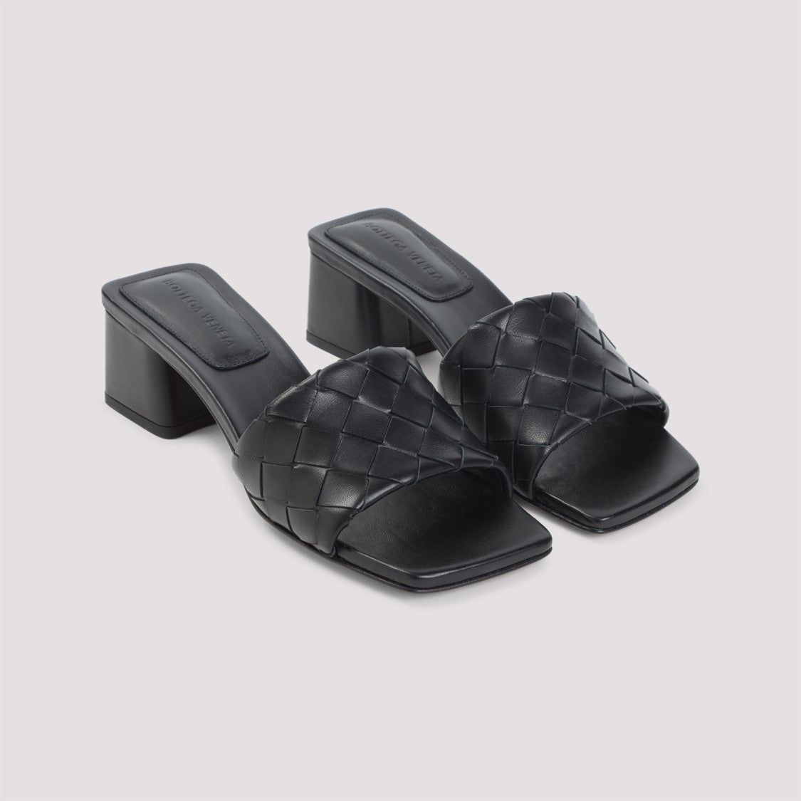 Bottega Veneta Black Nappa Leather Kitten Heel Mule Sandal