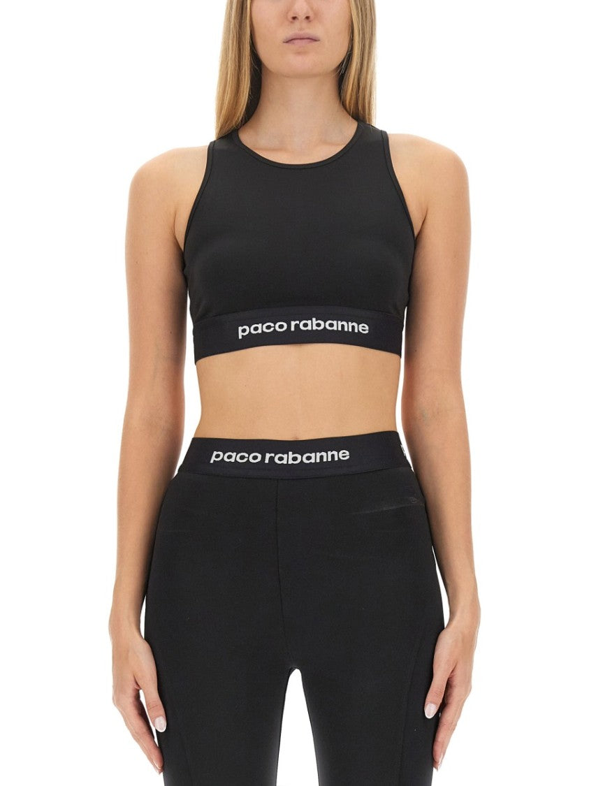 Paco Rabanne Fitted Crop Top With Logo Band In Black