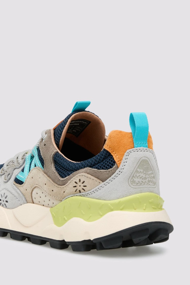 Flower Mountain Layered Design Sneakers With Turquoise And Orange Accents