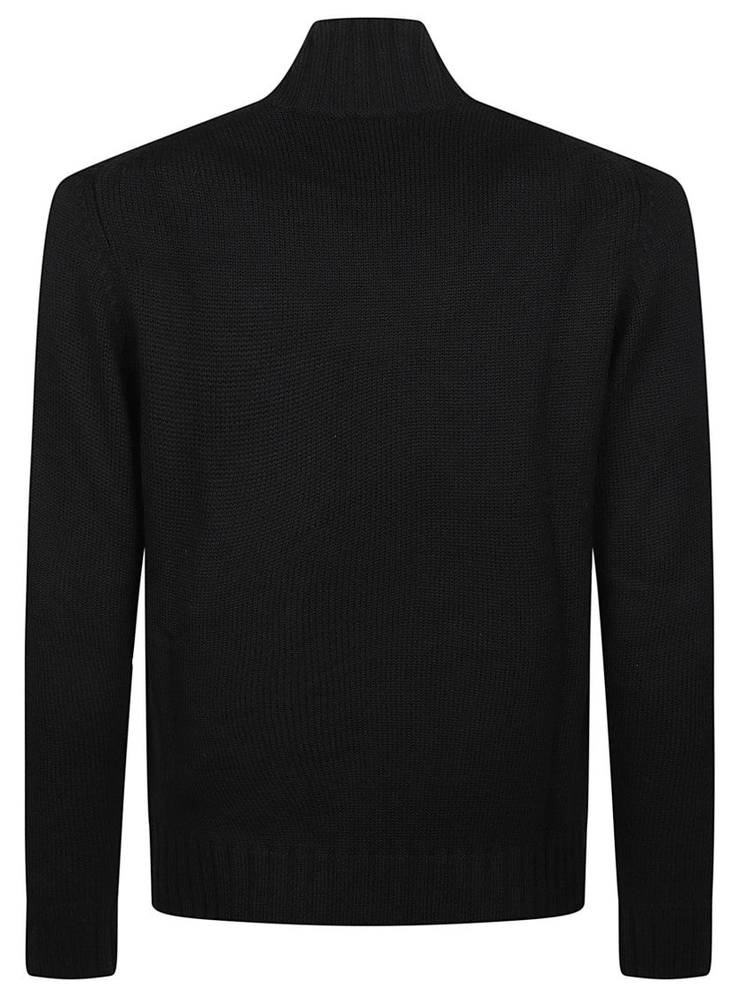 Ballantyne Plain Finely Knitted Ribbed Black Turtleneck Sweater