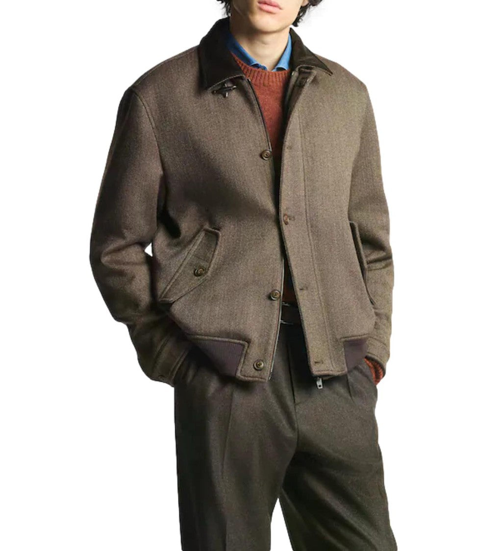 Fay Structured Brown Textured Casual Jacket