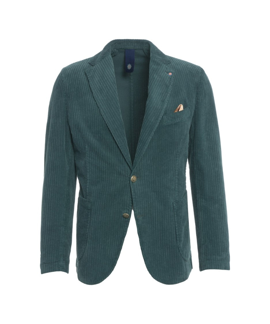 Bharnaba Textured Green Corduroy Blazer With Notch Lapel And Tailored Fit