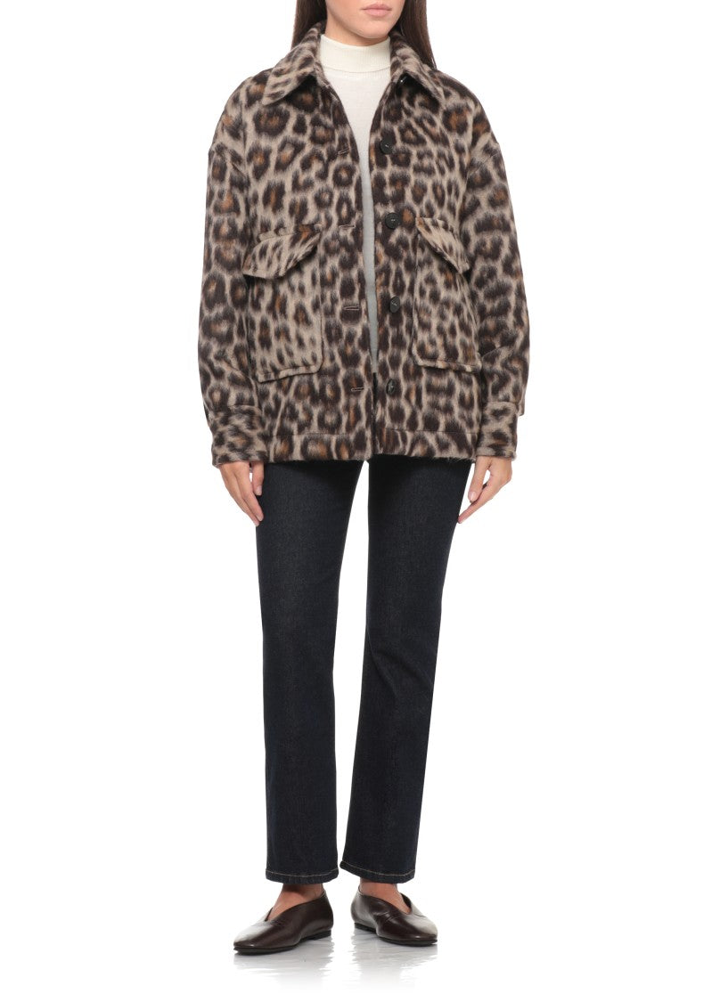 Alberto Biani Animal Print Tailored Cuffs Boxy Wool Jacket