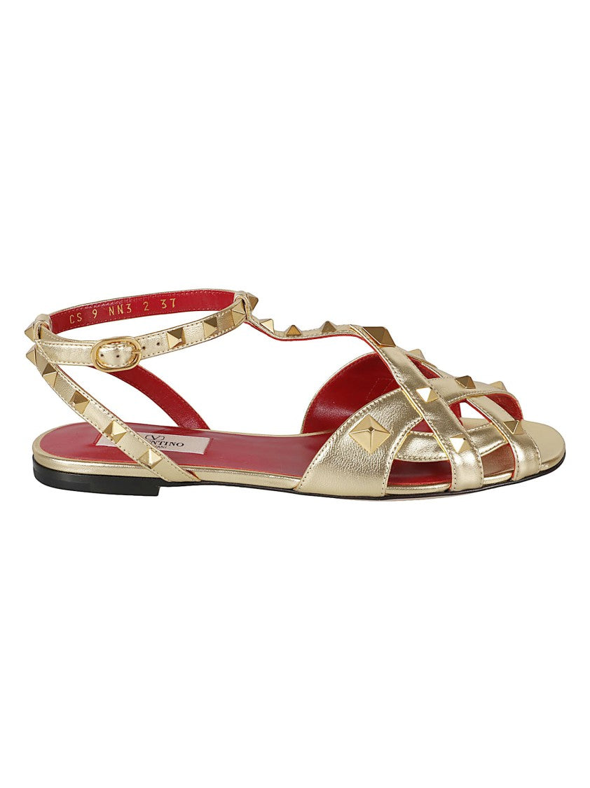 Valentino Garavani Pyramid-Stud Ankle-Buckle Flat Sandals