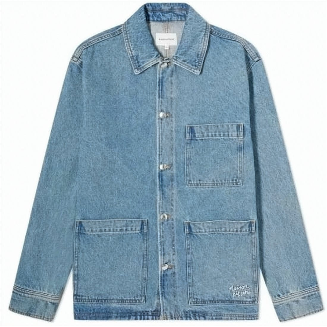 Maison Kitsuné Light Blue Denim Jacket With Straight Cut And Button-Up Front