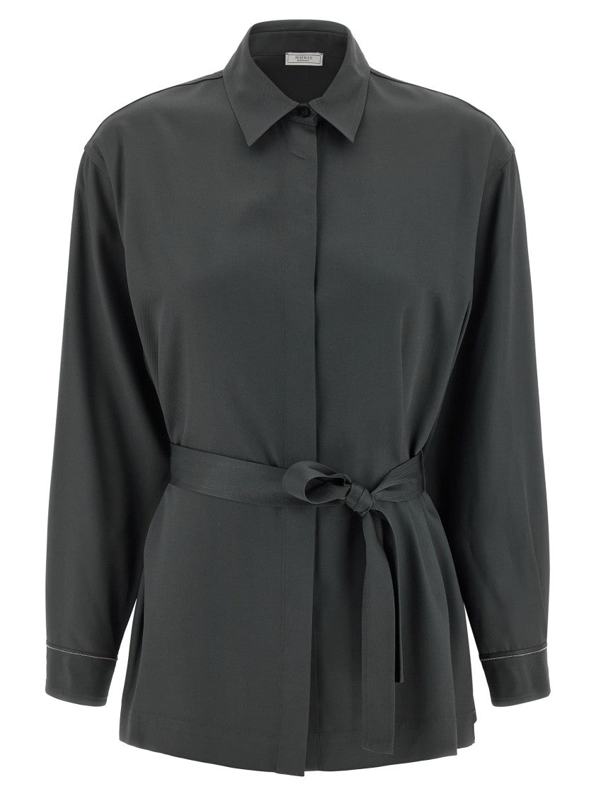 Peserico Fluid Viscose Twill Shirt With Jewel-Detail Cuffs