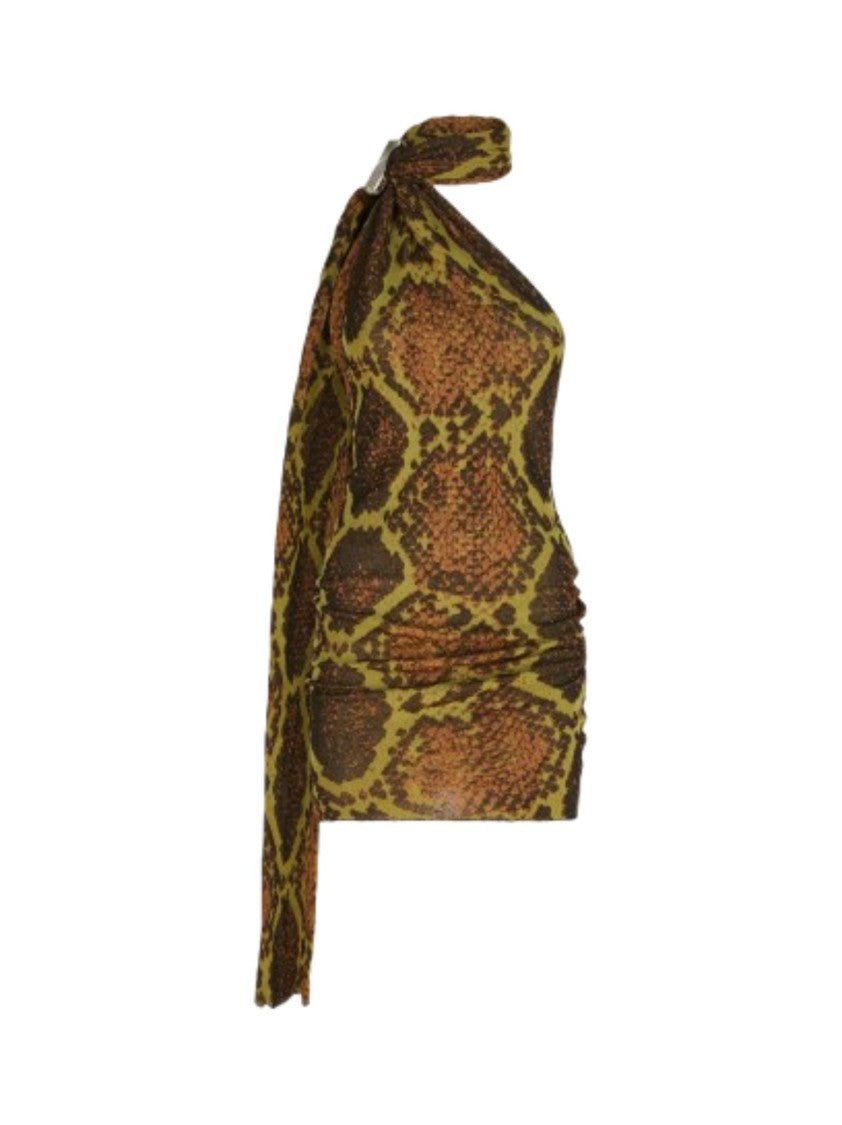The Attico One-Shoulder Mini Dress With All-Over Python Print