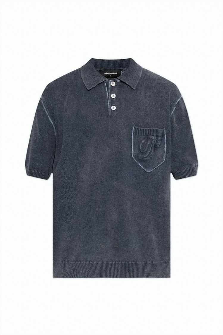 Dsquared2 Textured Fabric Polo Shirt With Embroidered Logo Detail