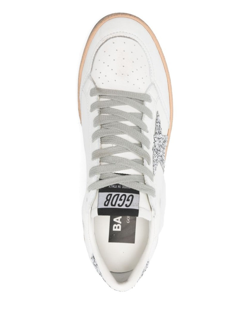 Golden Goose Textured White Leather Low-Top Sneakers With Glitter Accents