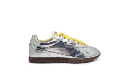 Autry Metallic Silver Sneakers With Yellow Laces