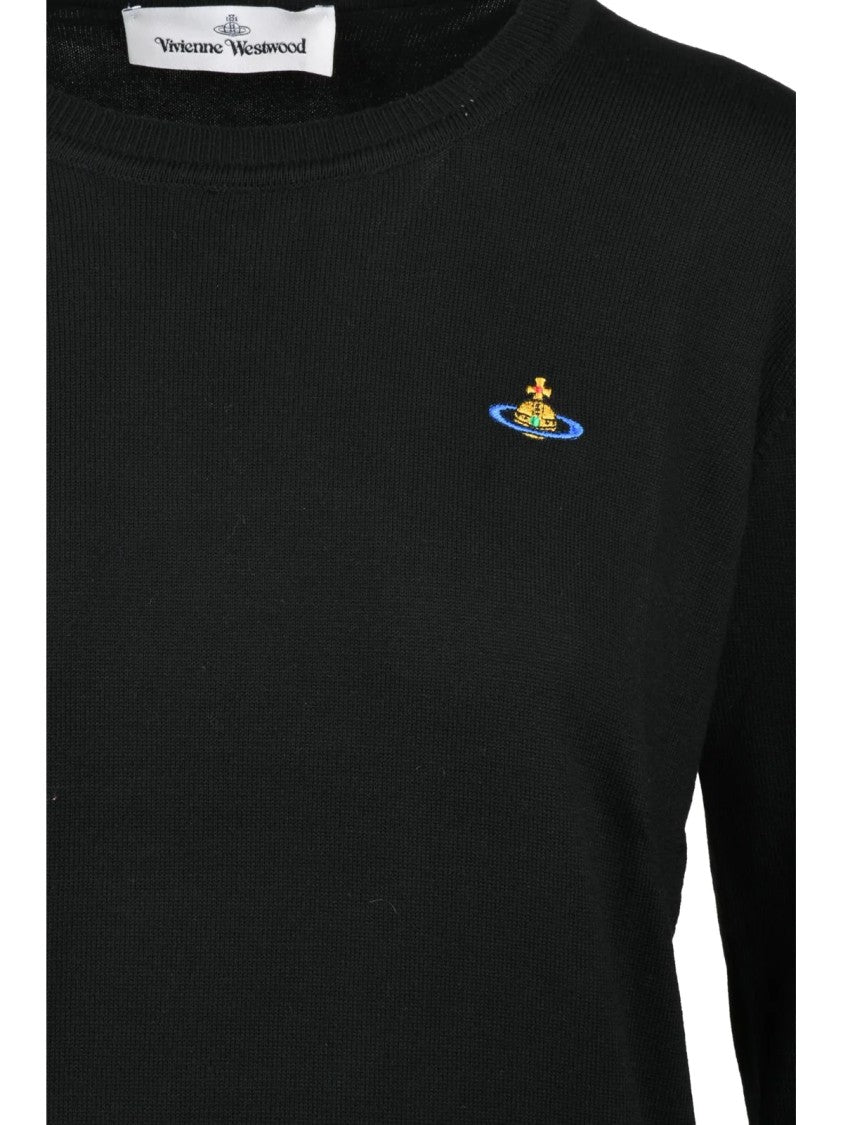 Vivienne Westwood Contemporary Black Crew Neck Jumper With Embroidered Emblem